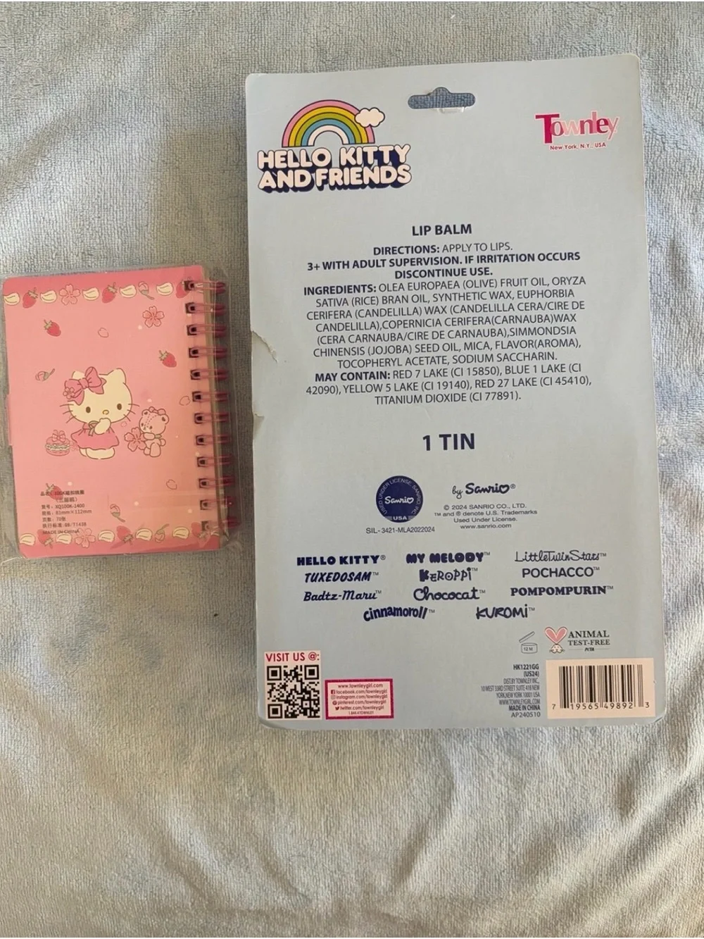 ✏️SANRIO Hello Kitty Pink Notebook & Character Lip Balm Tin - NIB